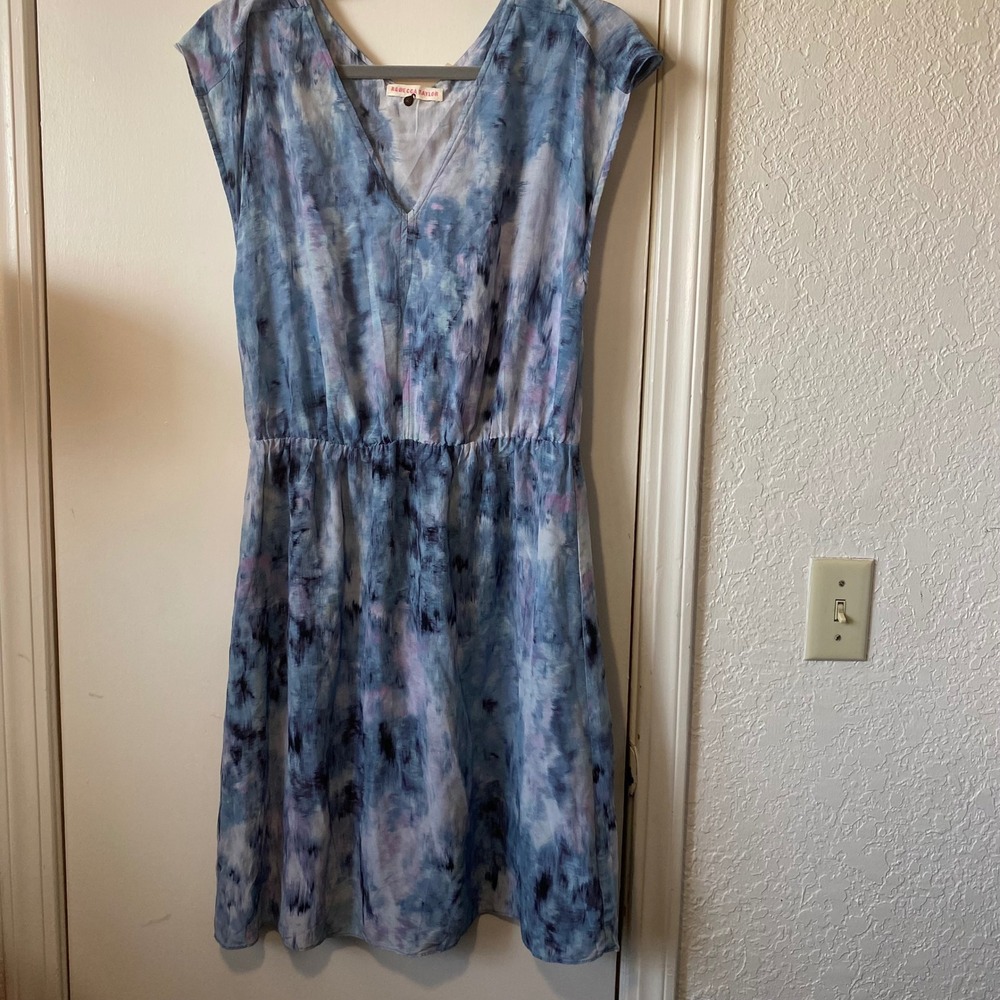 Rebecca Taylor Dress Womens Size 4 Y2KBlue Tie Dye V Neck Short Sleeve Casual‎